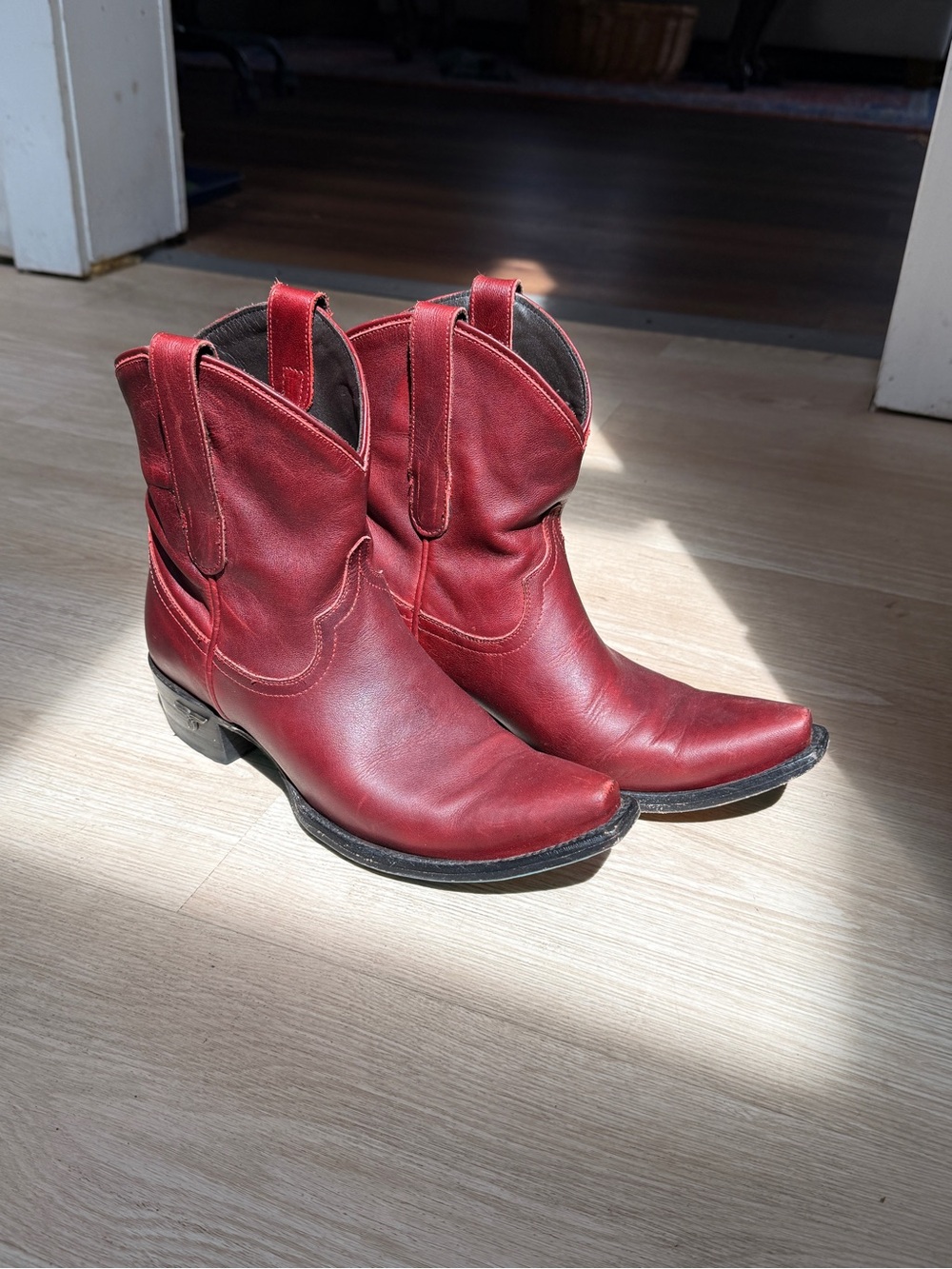 Lane Red Leather Western Ankle Boots